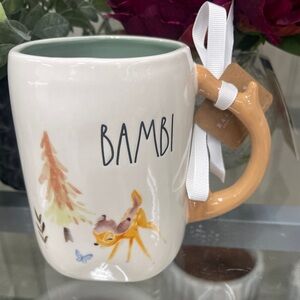 RAE DUNN Disney Bambi Deer Forest Mug & Antler Handle Ceramic Coffee Mug NWT